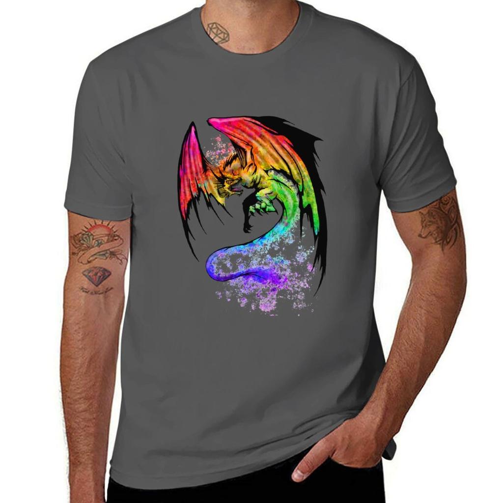 Black Rainbow Dragon Tshirt Big Size Short Sleeve Casual Top
