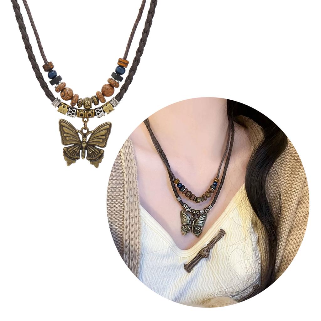 Butterfly Charm Choker Handmade Multilayer Neckchain Adjustable Length Clavicle Chain Jewelry for Fashion Enthusiasts