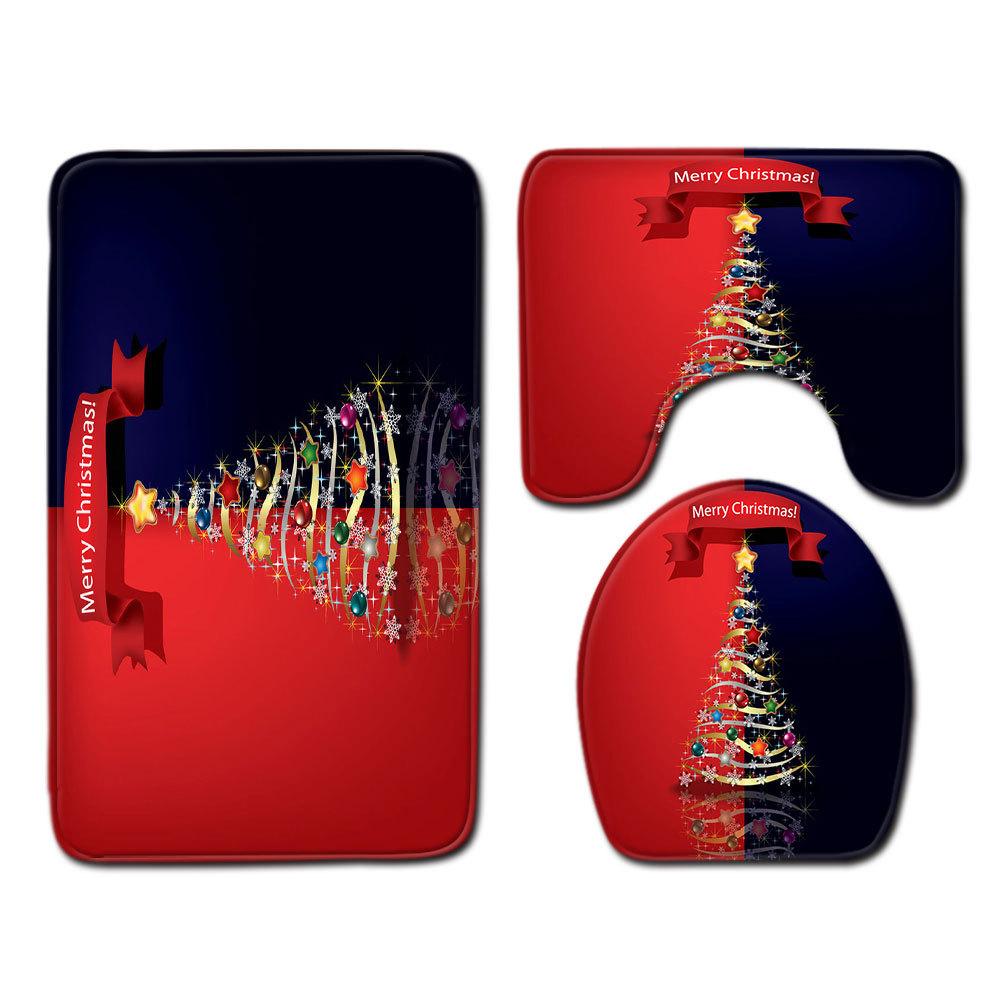 Christmas Bathroom Floor Mat Toilet Three-Piece Set