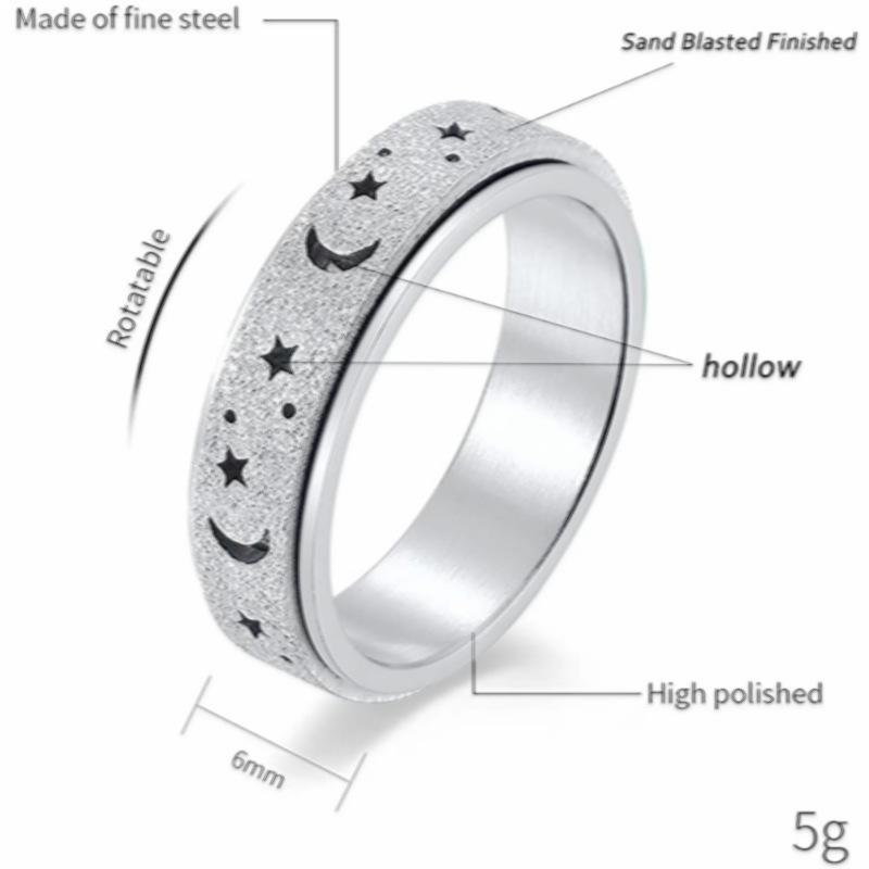 Star and Moon Ring, Hollow Rotating Decompression Anti-anxiety Ring, Popular Hand Jewelry Neutral