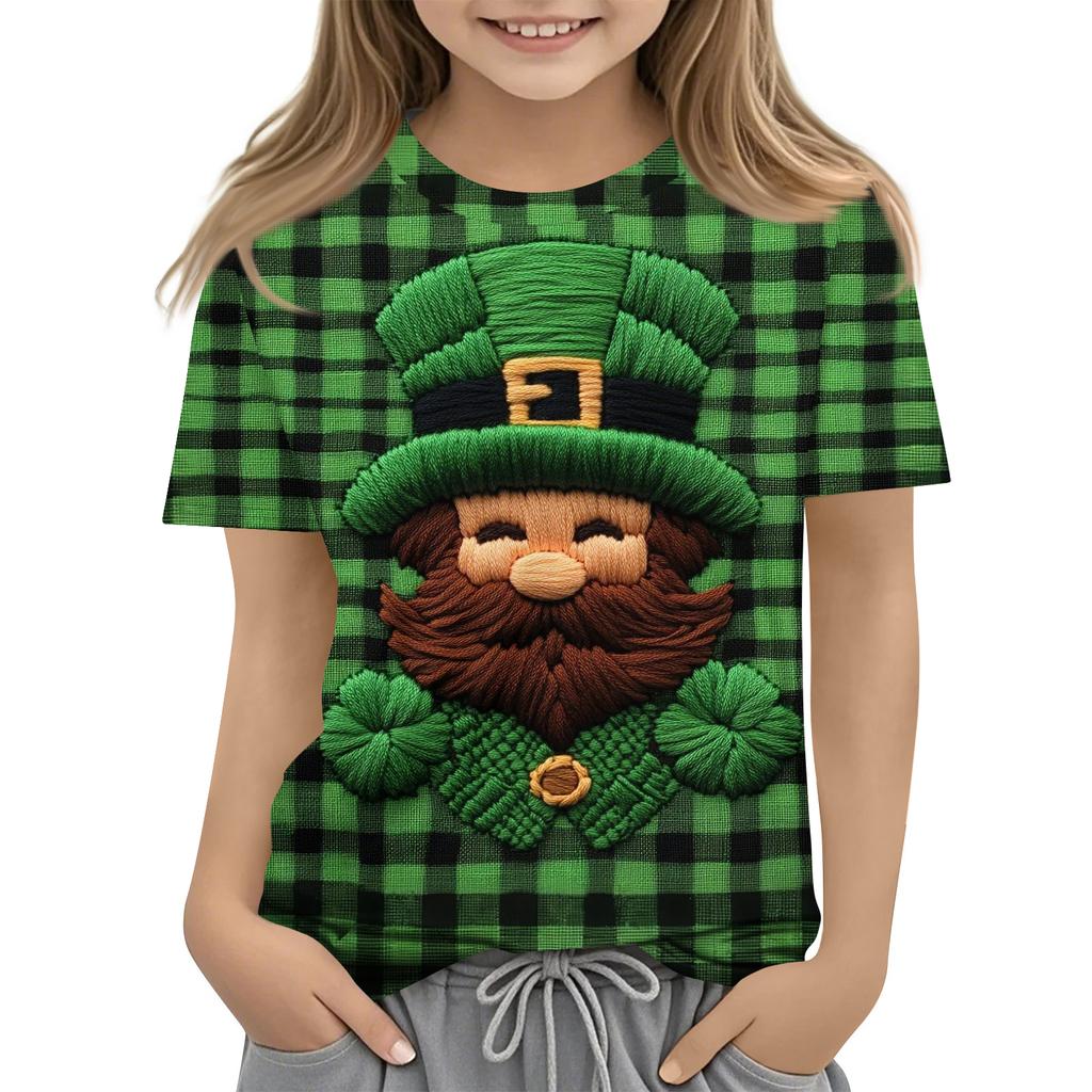 Children's Printed Round Neck Short Sleeved Casual T-shirt