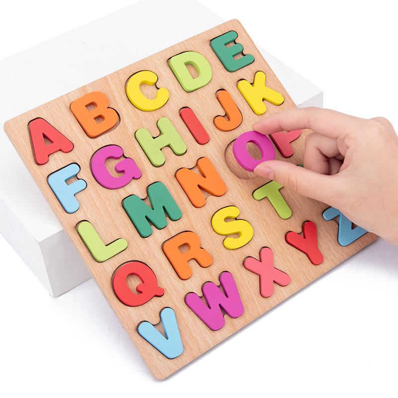 Holz-Zahlen- und Buchstaben-Puzzlebrett für Kleinkinder von 1-6 Jahren