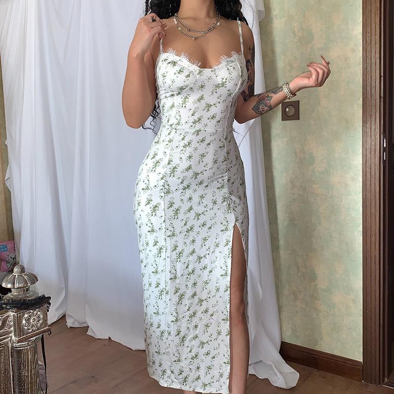 European and American style spring fashion new small floral split suspender dress wholesale women's clothing