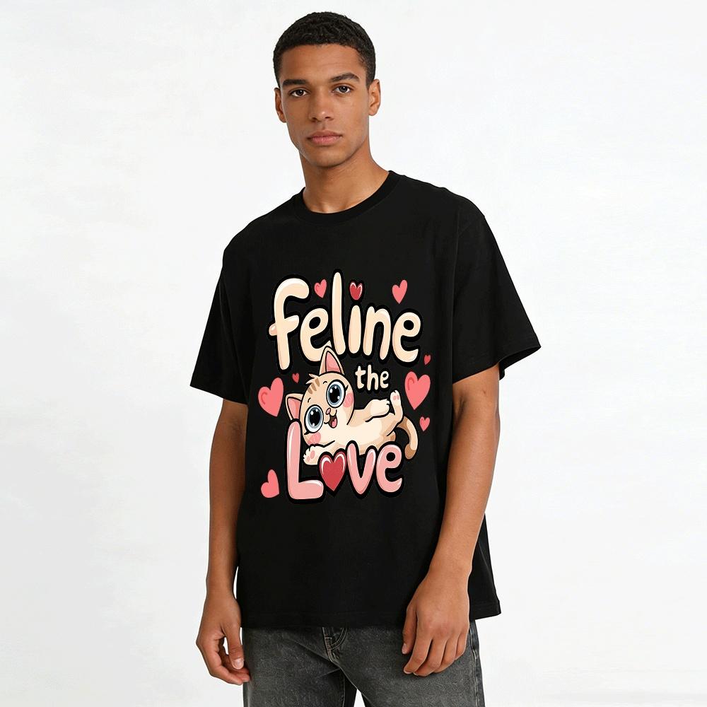 Feline The Love Cute Cat Heart Print Casual Top Pure Cotton T-shirt