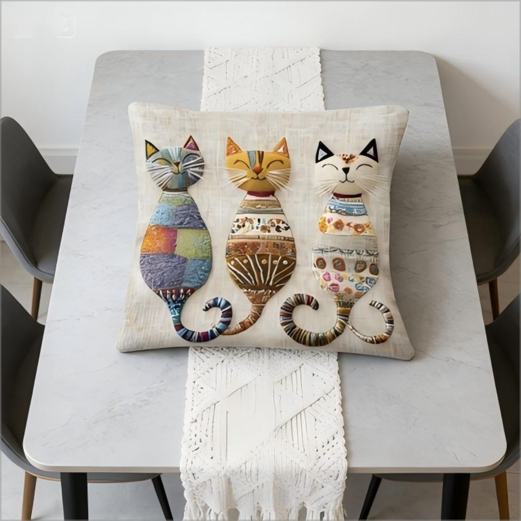 Federa per Cuscino Tre Gatti Colorati Stampa Boho Custodia per Cuscino Trio di Gatti Fantasioso Amante dei Gatti Divano Soggiorno Regalo
