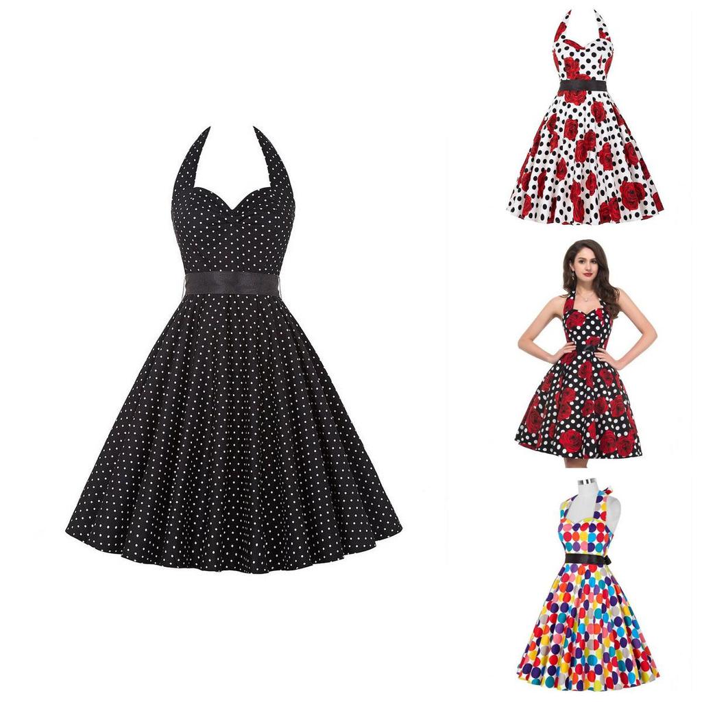 Elegante Vestito da Festa a Pois Vintage Anni '50 stile Halter di Audrey Hepburn