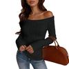 Women's Casual Off-Shoulder Cable Knit Long Sleeve Sweater