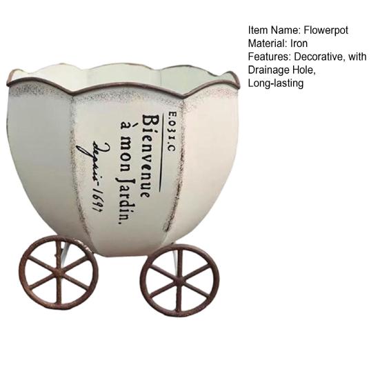 Retro Pumpkin Cart Planter, Decorative Metal Flowerpot with Drainage Hole, Stylish Plant Pot for Indoor Outdoor Home Garden Balcony Office Decor