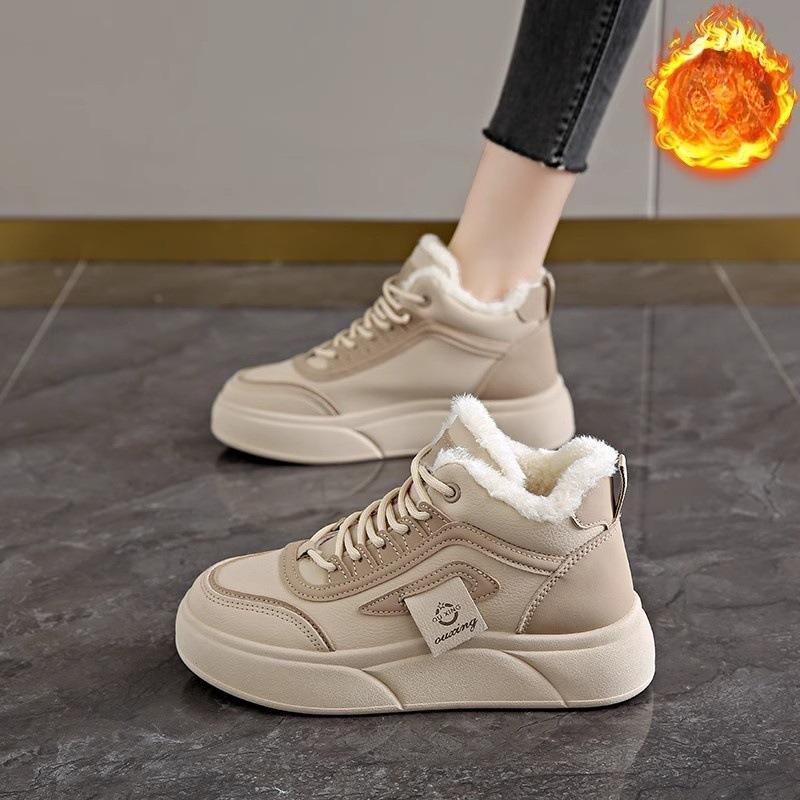 

Новые женские флисовые зимние ботинки, универсальные высокие кеды на толстой подошве, повседневные спортивные хлопковые туфли 40