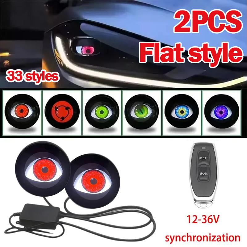 3-inch LED Car Dynamic Devil Eye Large Light Dynamic Pupils Remote Headlight 33 Mode Car Light 3D Lens Modification Eagle Eye