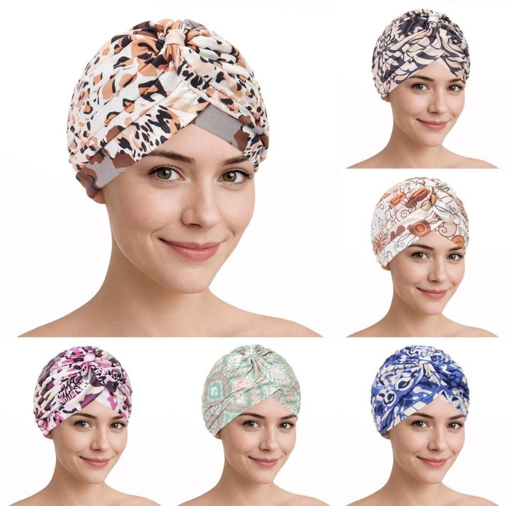 Pleated Hijab Caps Knotted Style Floral Head Wrap New Head Wrap Cap Women Headwear