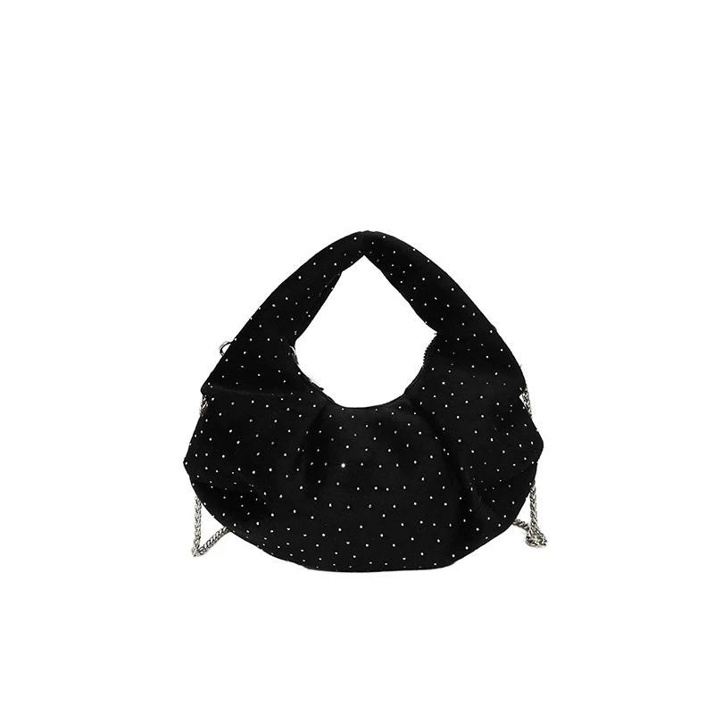 

Half Mo Shoulder & Crossbody Bags 2026 Fashi New Diamds Solid Zipper Chains Super Cool Handbags for Women Stylish Design чёрный