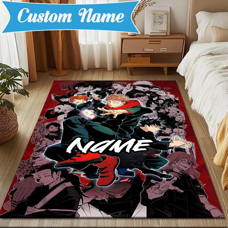 Custom Name Light Darkness Jujutsu Rug for Living Room, Game Rooms, Office, Bedroom, Floor Mat Playful Design, fan gifts Christmas decor