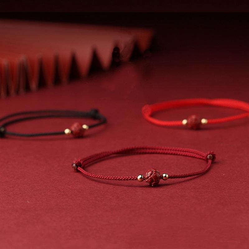 Good Luck Red Gold Color Cinnabar Beads Natural Stone Lotus Bracelet for Women Couples Bracelet Party Jewelry Gift