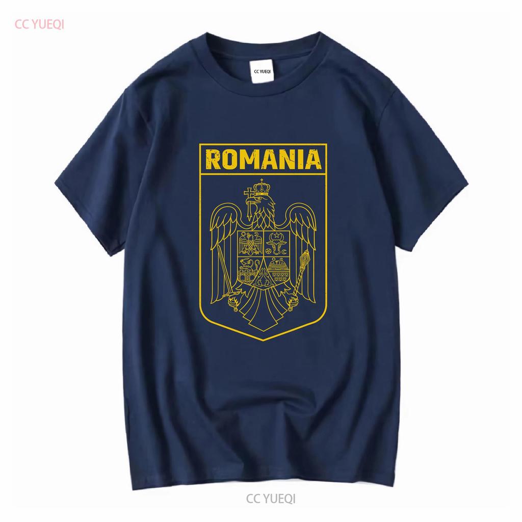 Mens Romania Patriotic Flag T Shirt National Logo Country Coat Of Arms Romanian s long or short sleeves vintage Washed Slightly