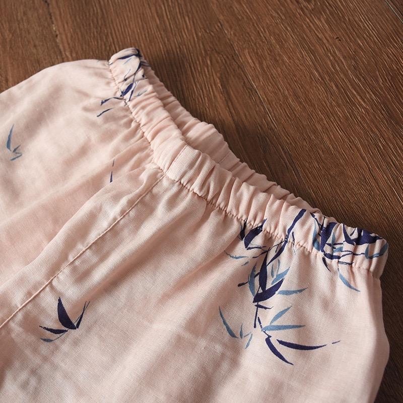 Conjunto de Pijama Kimono Estilo Japonés Pijama para Pareja Manga Siete Femenino Algodón Gasa Ropa de Casa Lindo Dulce 2 Piezas