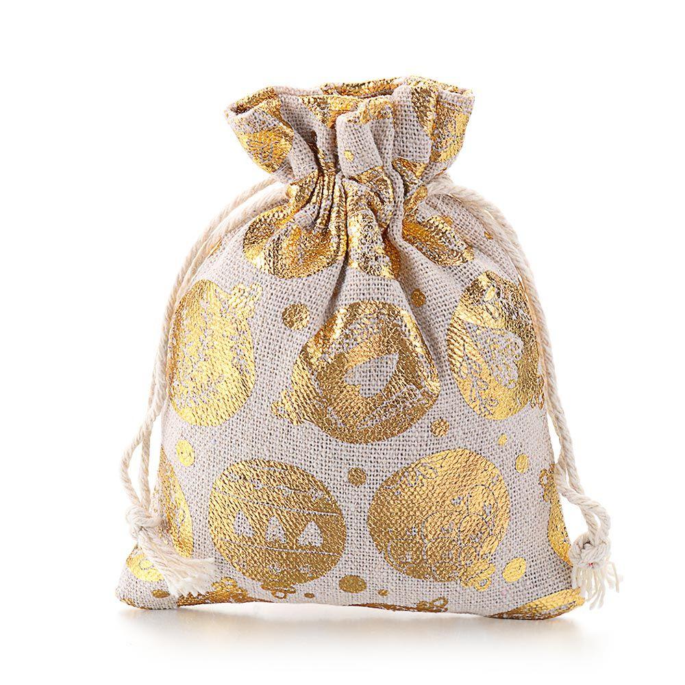 

Plain Snowman Elk Food Storage Candy Organizer Drawstring Pouch Jute Gift Bags Merry Christmas Style 1-5pcs