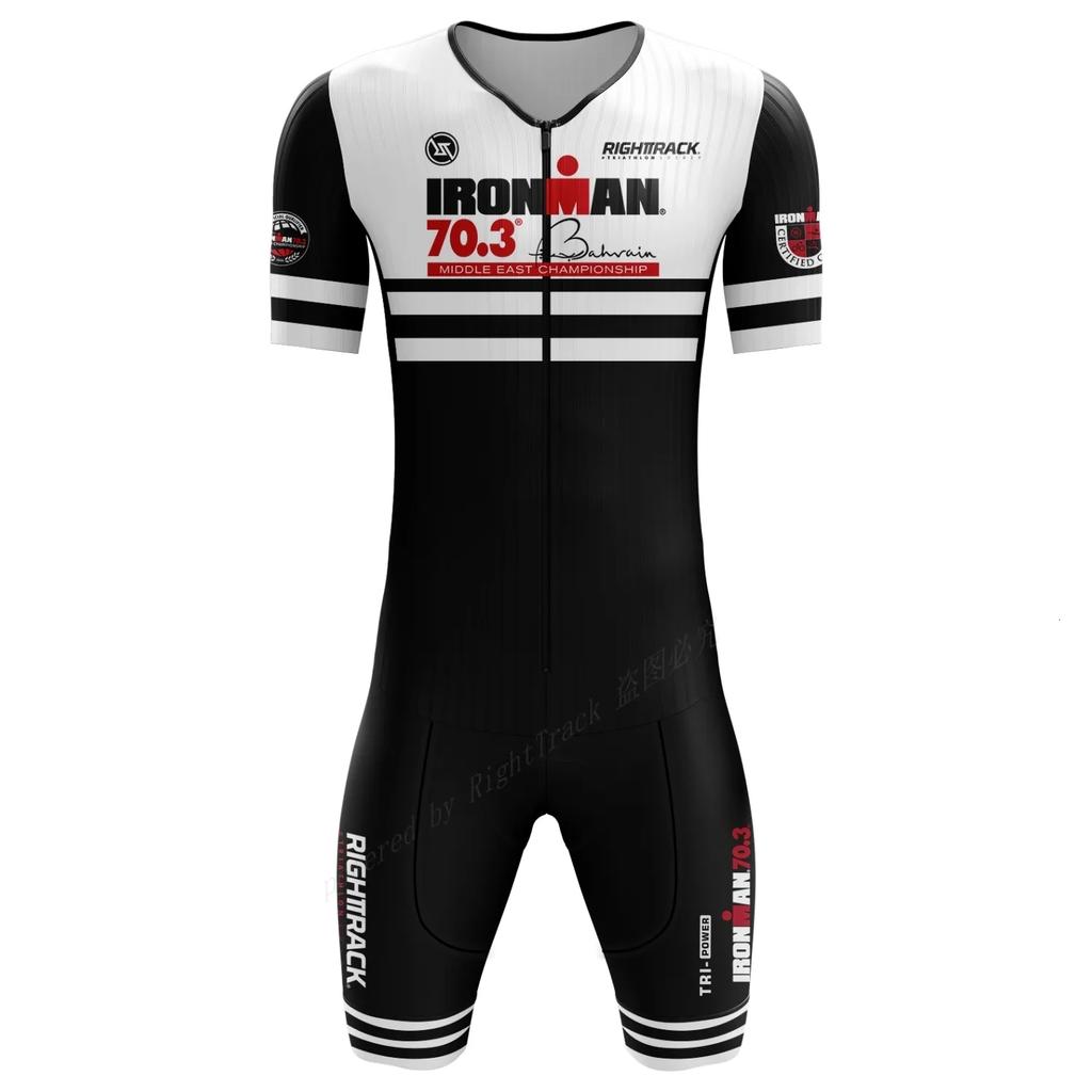 Mens Short Sleeve Triathlon Jersey Set - 100% Polyester Cycling Skinsuit with Sponge Pad Shorts - Lightweight Breathable Swimskin for Triathlon,