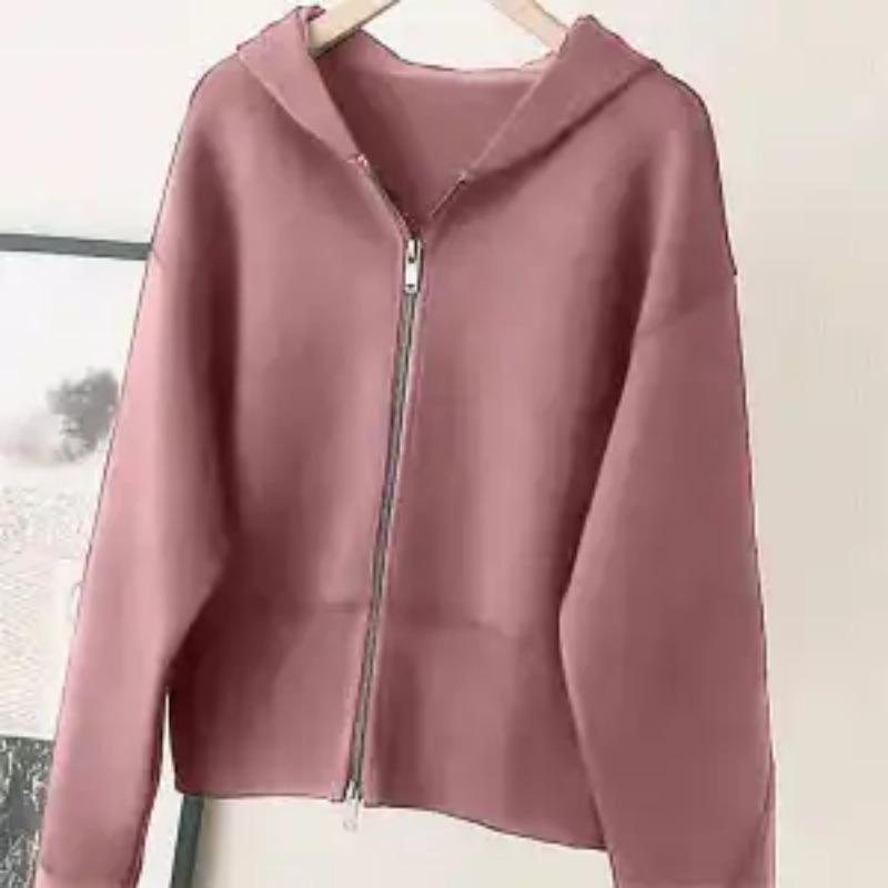 

New Autumn Sweatshirt with Wide Waistline Design Hooded Zipper Short Cardigan Casual Loose and Versatile Cardigan S розовый