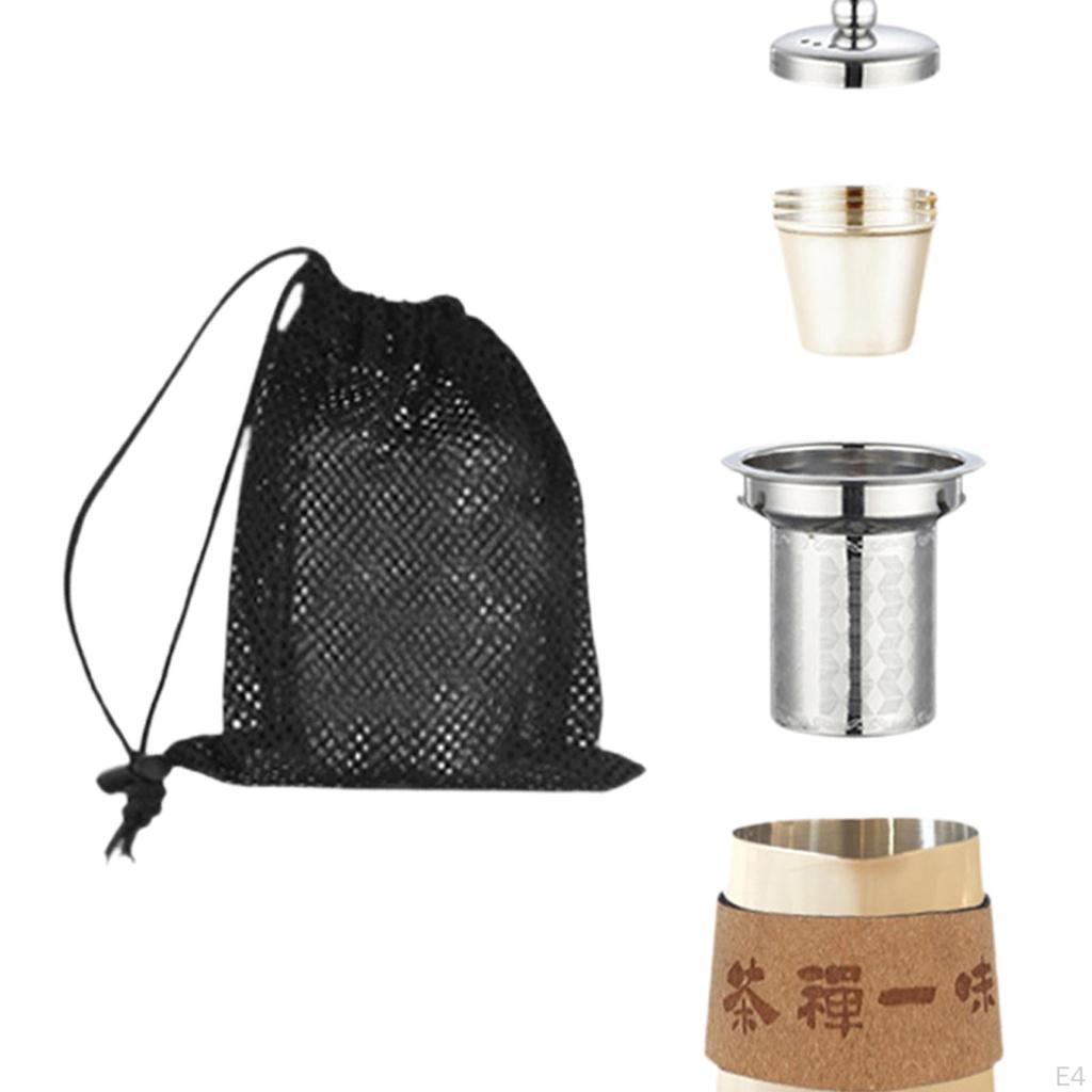Camping Teekessel Tassen Set Camp Geschirr Verbrühschutz Leicht zu Reinigen mit Netz-Aufbewahrungstasche für
