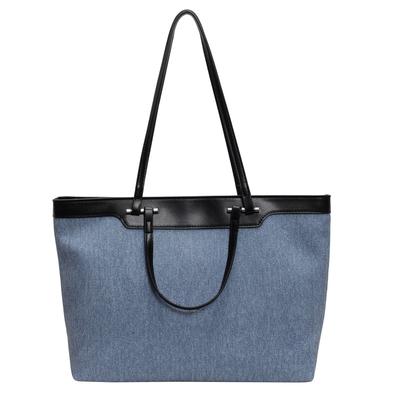 Denim Style Tote Bag with Leather Trim and Dual Handles Ideal for Everyday Use and Casual Fashion