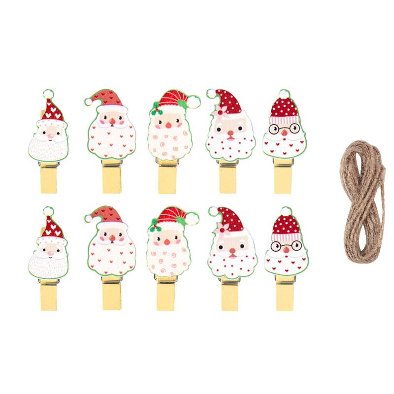 10pcs Mixed Styles Christmas Wood Clips Santa Bear Xmas Tree Photo Clips Clothespins DIY Photo Pegs for New Year Gift Bag Clip