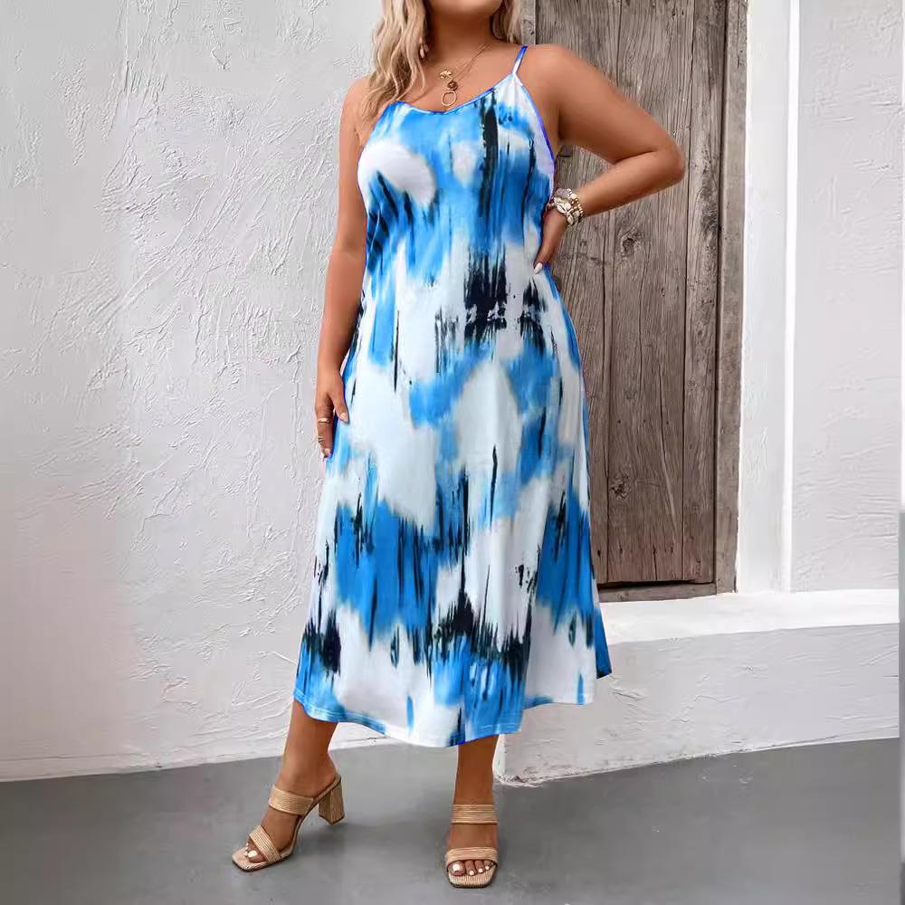 GMXIA Frühling Sommer Damen Print Neckholder Plus Size Damenkleid für Frauen