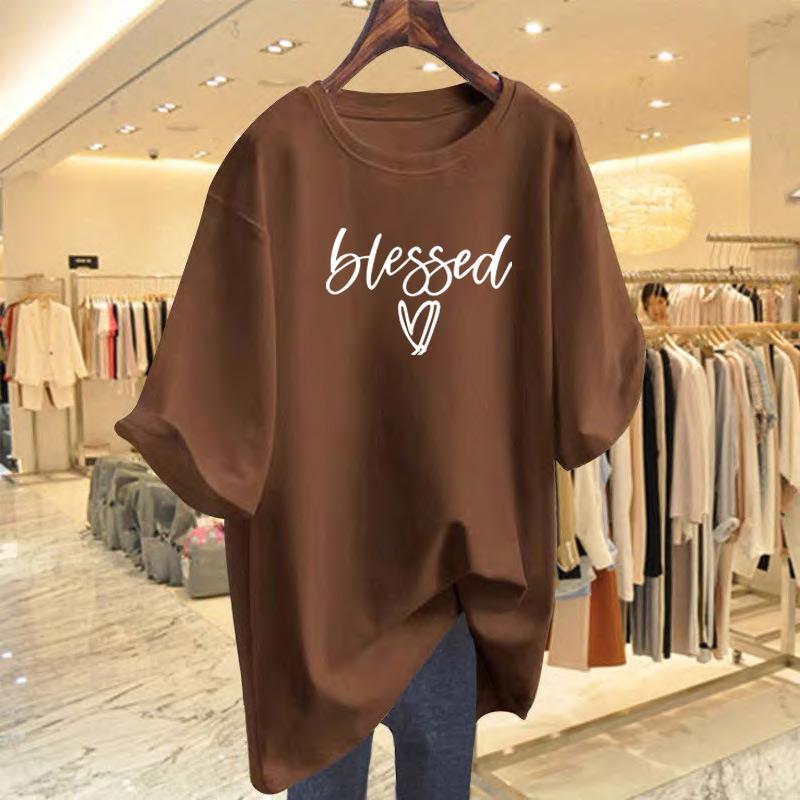 

New letter print t-shirt women s summer loose short-sleeved bottoming shirt top XXXL