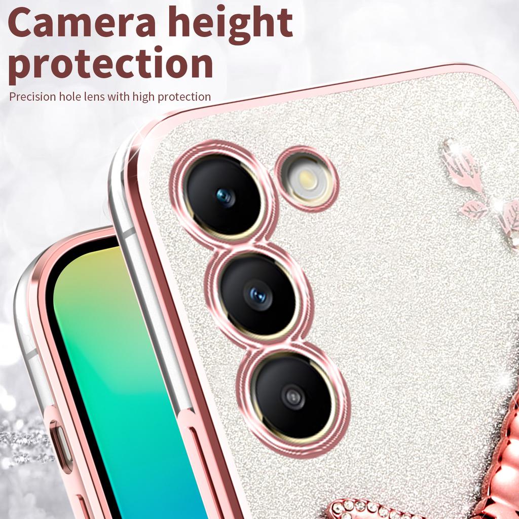 For Samsung Galaxy S23 Case Dragonfly Kickstand TPU Flowers Glitter Phone Cover