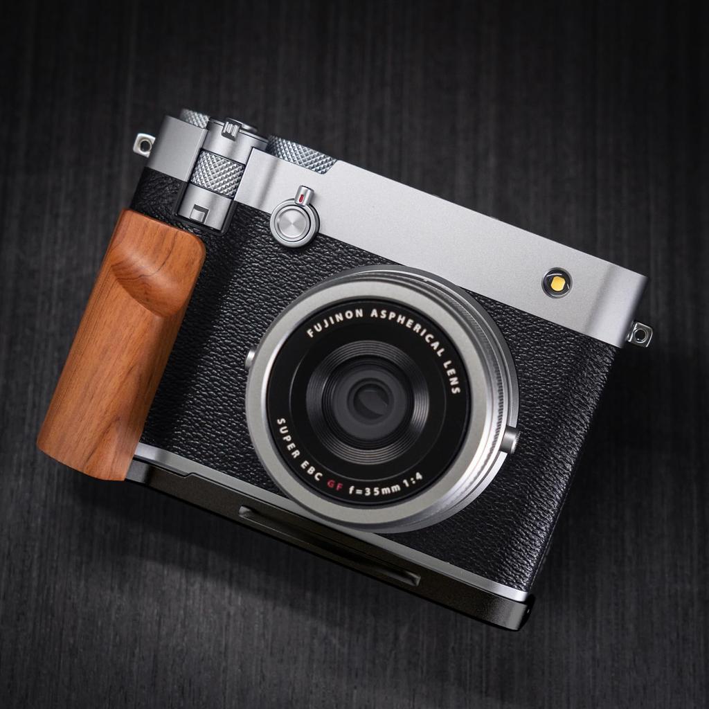 FUJIFILM ve Fuji GFX100RF ile Uyumlu, Özel Hızlı Çıkarma Plakası ve Premium Retro Doğal Ahşap Tutamağa Sahip Iborrys Premium Masif Ahşap Kamera