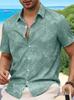 Camisa Masculina de Manga Curta com Botões Estampa Folha de Palmeira Tropical 2026, Camisa Casual de Verão Estilo Praia Casual
