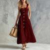 Women's Casual Sleeveless Dress with Thin Straps Button Front Long Dress with Pockets Lightweight Summer Maxi Dress