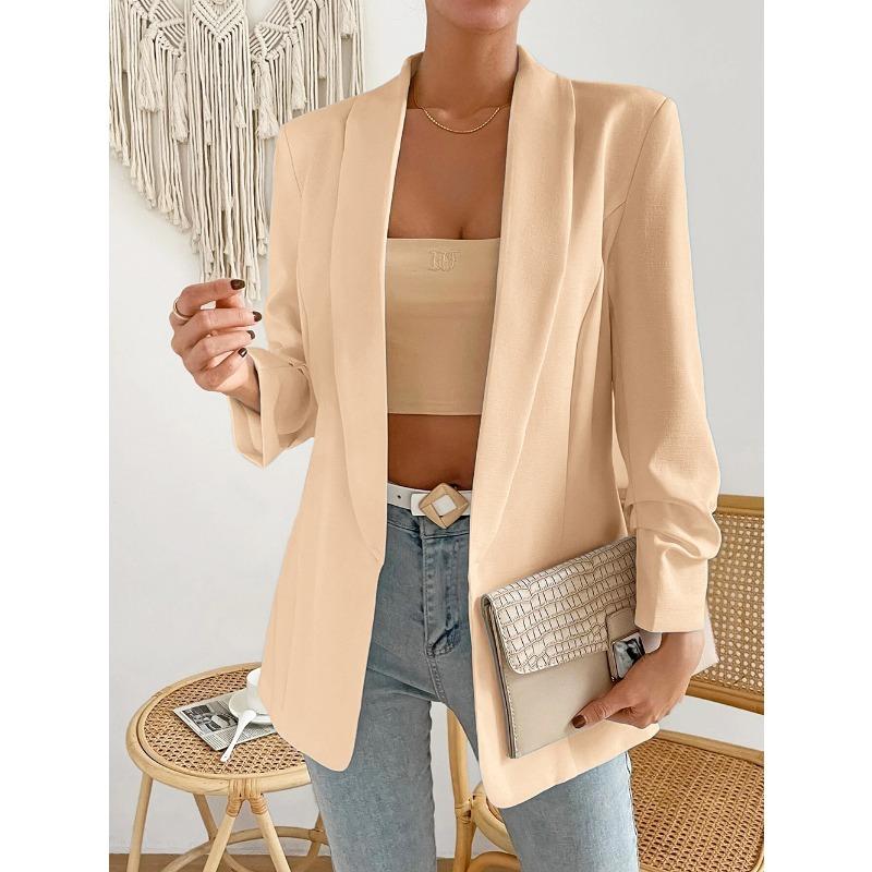 Autumn Women's Suit Jacket Lapel Nine-quarter Sleeve Buttonless Slim Temperament Commuter Jacket