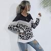 Womens Loose Fit Long Sleeve Knit Sweater With Leopard Print Round Neck Casual Korean Style