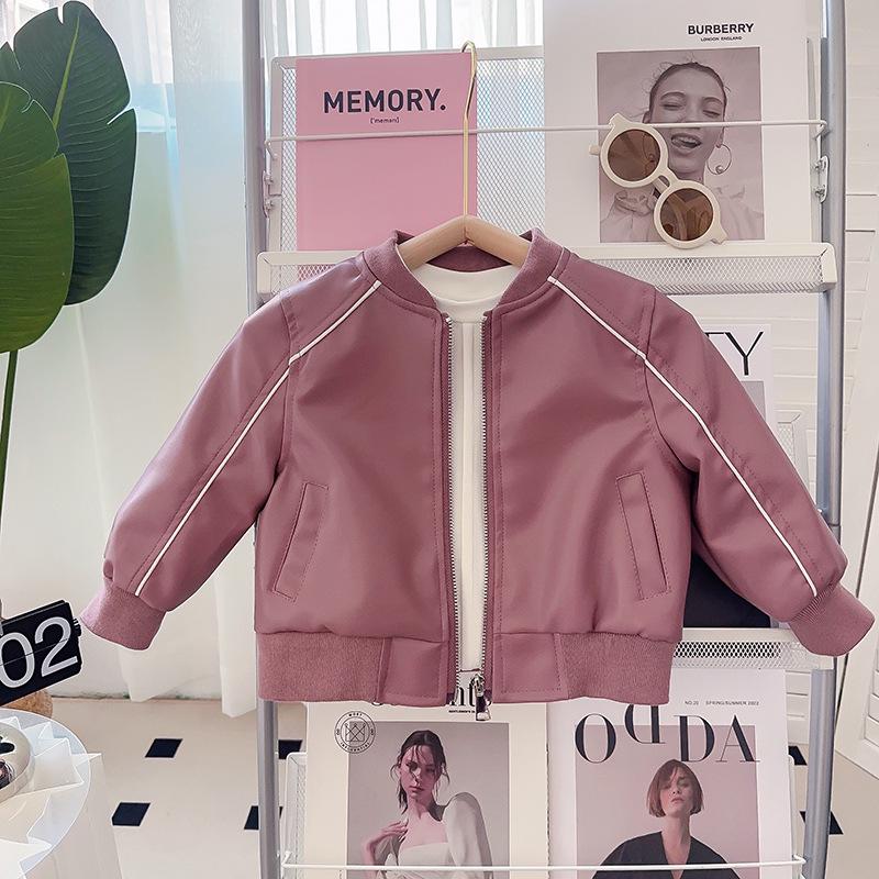 Girls' Spring & Autumn Leather Jacket & Pleated Skirt Set - BCA389