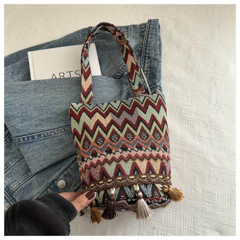 Niche Fringed Bag Canvas Bag Niche Versatile Single-shoulder Bucket Bag