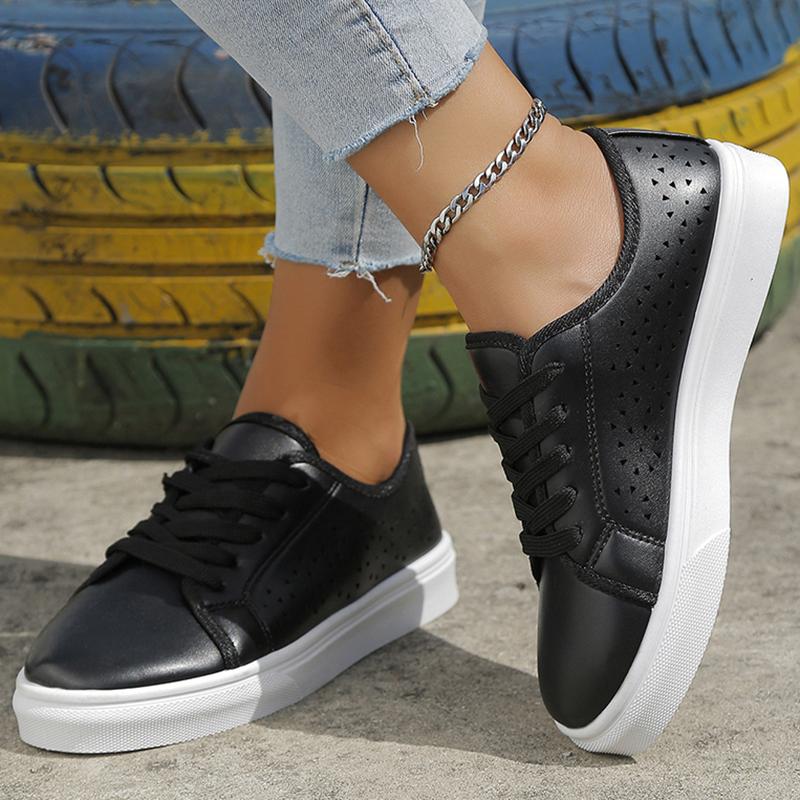 fashion Fashion Hollow Out Platform Sneakers Women Plus Size Lace Up PU Leather Flats Shoes Woman 2024 Autumn Non-Slip Casual Shoes 43