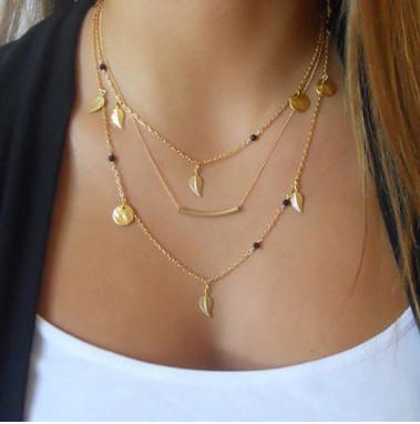 

2018 New Fashion Feather Necklace Leaf Layer 3 Necklace Multilayer Chocker Necklace Women Necklaces & Pendants