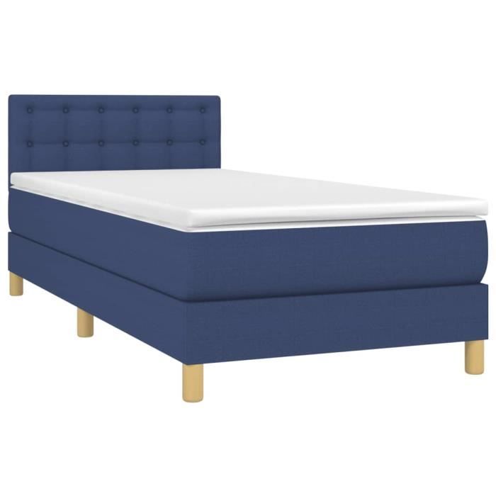 3140911 vidaXL Lit à sommier tapissier avec matelas Bleu 90x200 cm Tissu
