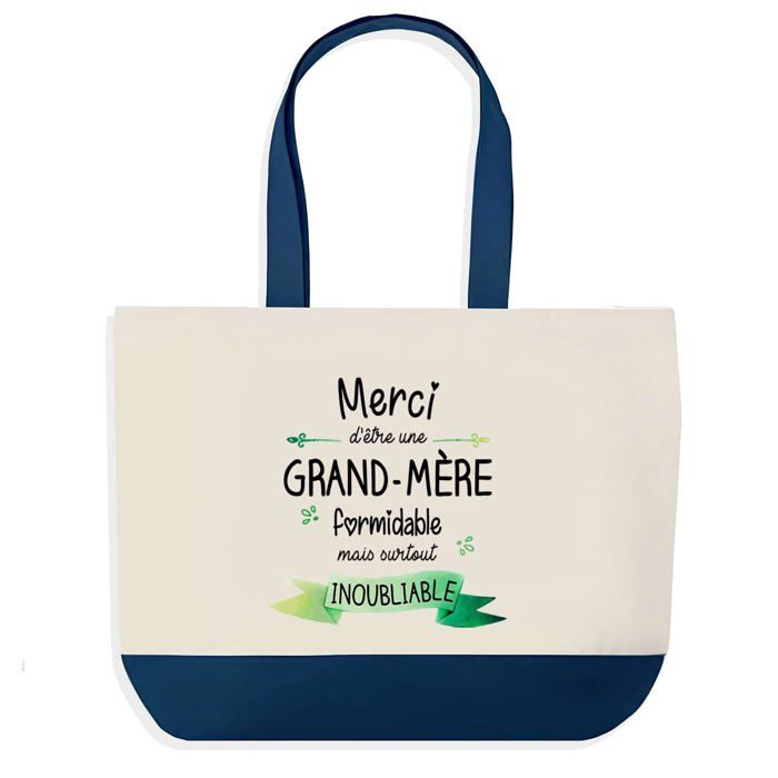 Sac shopping - PLANETEE - Sac fond bleu "Merci Grand-mère" - Bleu - Coton - 40x45 cm