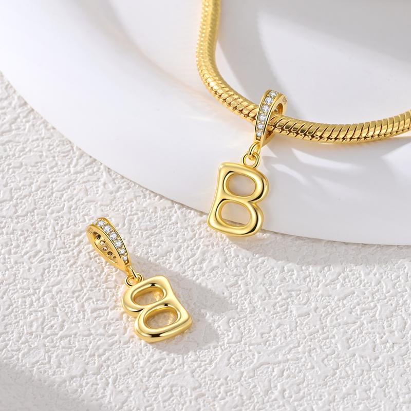 New Copper Golden Charm Beads 26 Letters Pendant For Original Bracelet Women Diy Gift
