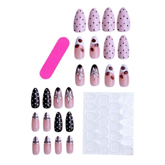 1 Conjunto de Unhas Postiças Femininas com Cola Amêndoa Ponta Francesa Unhas Falsas Adesivas Reutilizáveis Cobertura Total Cola em Unhas Postiças Decoração