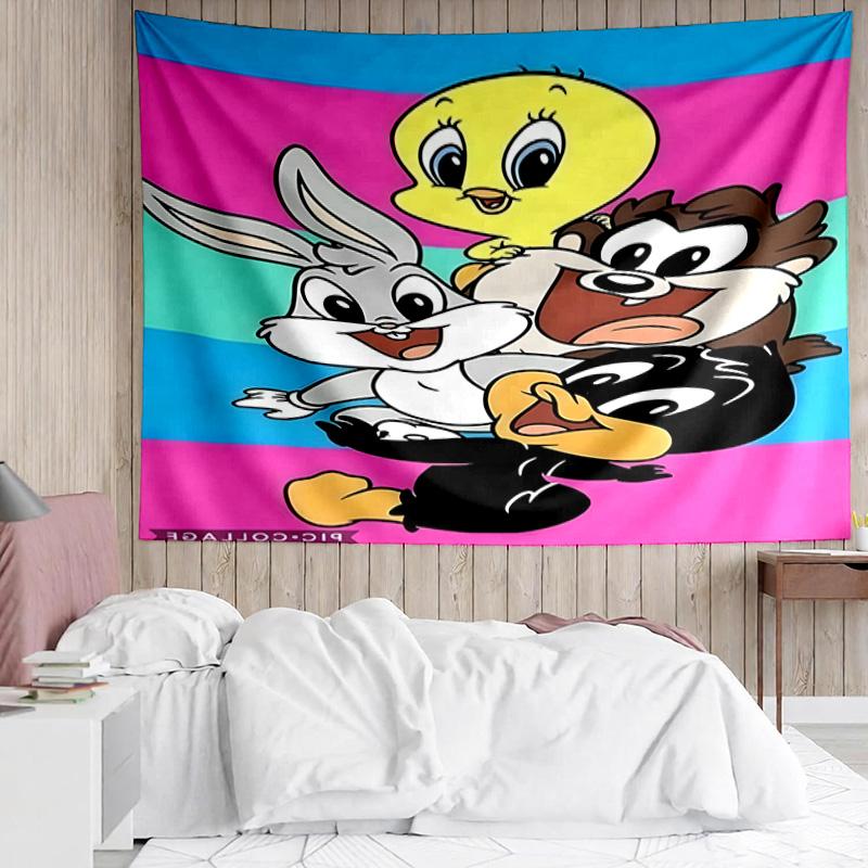 1PC Cartoon rabbit Yellow Bird K-pop music group Tapestry Accessories for Bedroom,Livingroom, dormitory Room Wall Decor Fan Birthday Gifts