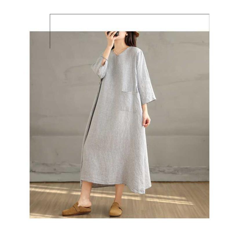 Cotton and Linen Breathable Soft Loose Dress for Commuting Versatile Women