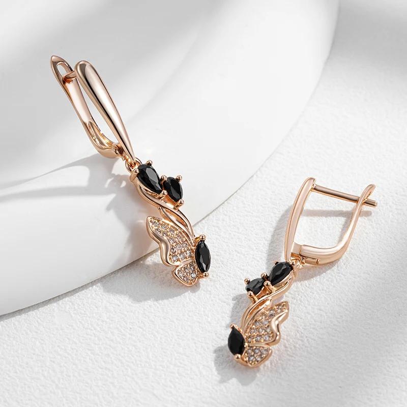 Black Zircon Butterfly Pendant Earrings for Women Fashion Vintage Jewelry