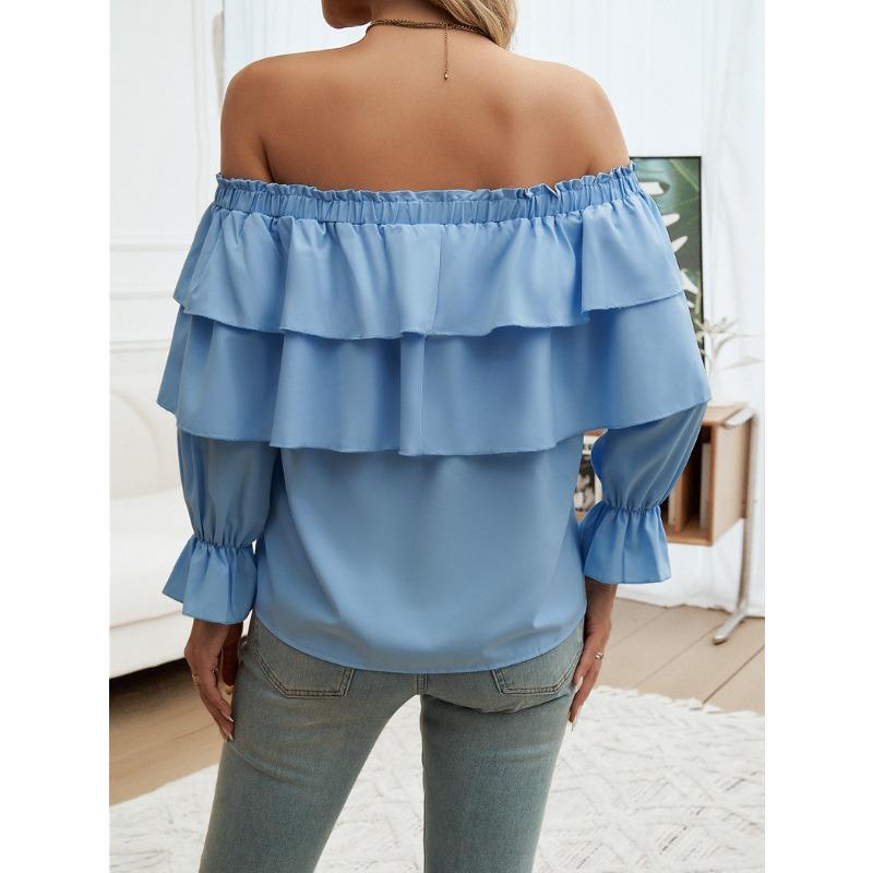 Women's Loose Drawstring Off Shoulder Lantern Sleeve Top