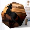 1 Stück Horse Sunset Automatik-Faltschirm, tragbarer, zusammenklappbarer 8-Streben-Regenschirm für alle Jahreszeiten, lässiges Outdoor-Accessoire, A36