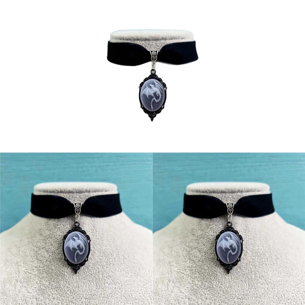 Gothic Dragon Pendant Necklace With Velvet Embossed Design For Men And Women