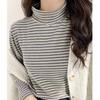 Women's Striped Velvet Mid-Neck Pullover - Autumn/Winter Warm Slim-Fit Long Sleeve Shirt