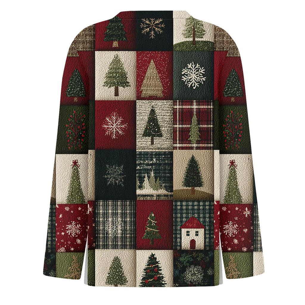 Women's Fashion Casual Slit Hem Round Neck Long Sleeve Loose Printed T-Shirt Ladies Top